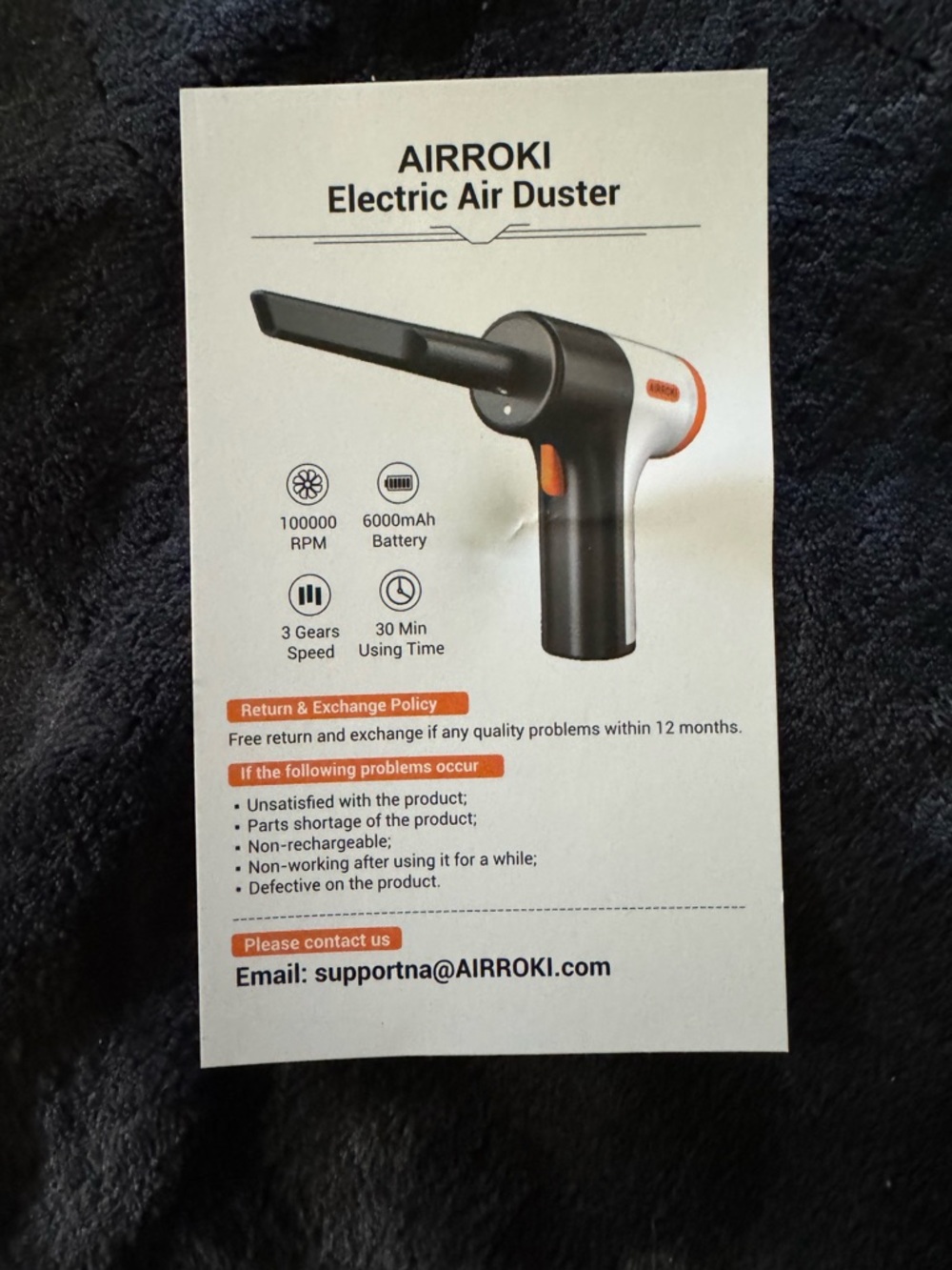 Black & White Electric Air Duster - Cordless Portable Cleaner